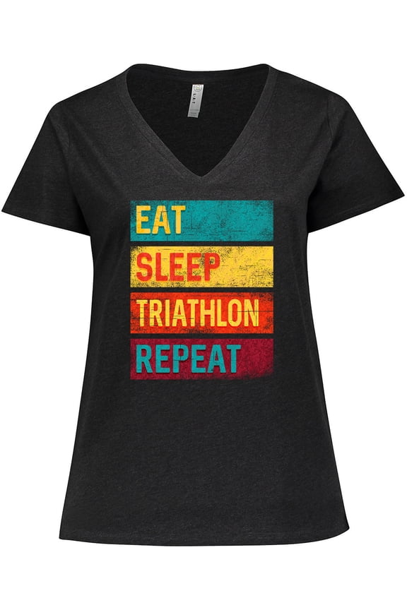 Running Eat Sleep Triathlon Repeat Women's Plus Size V-Neck T-Shirt