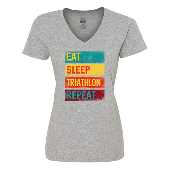 Inktastic Running Eat Sleep Triathlon Repeat Women's V-Neck T-Shirt