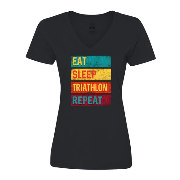 Inktastic Running Eat Sleep Triathlon Repeat Women's V-Neck T-Shirt