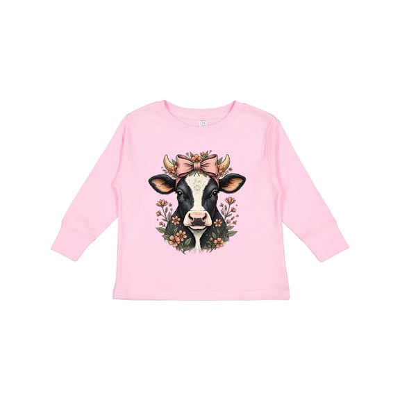 Inktastic Rustic Cow Flowered Bow Girls Long Sleeve Toddler T-Shirt