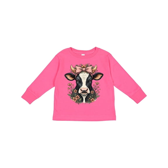Inktastic Rustic Cow Flowered Bow Girls Long Sleeve Toddler T-Shirt