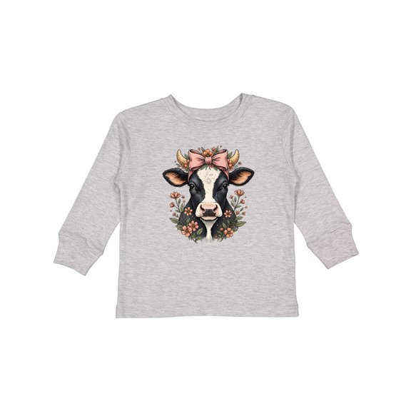 Inktastic Rustic Cow Flowered Bow Girls Long Sleeve Toddler T-Shirt
