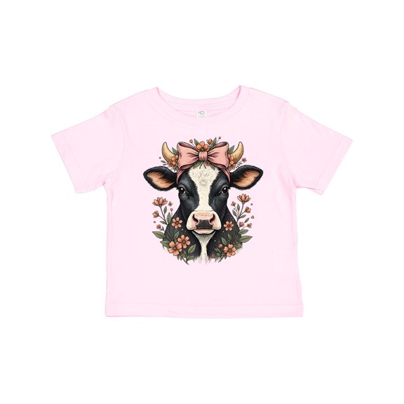 Inktastic Rustic Cow Flowered Bow Girls Toddler T-Shirt
