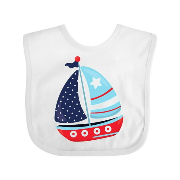 Inktastic Sailboat, Sailing Boat, Sails - Red Blue White Boys Baby Bib