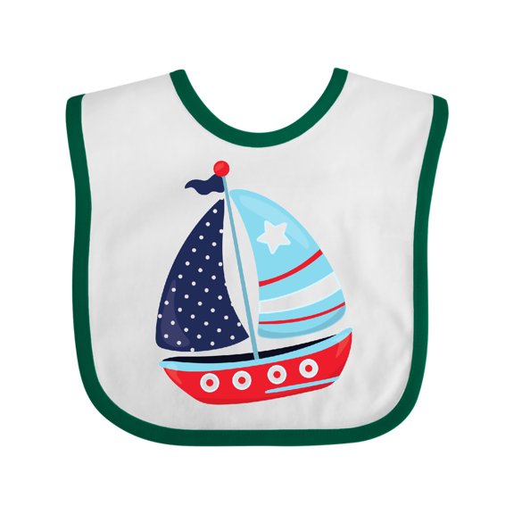 Inktastic Sailboat, Sailing Boat, Sails - Red Blue White Boys Baby Bib