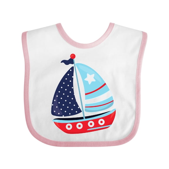 Inktastic Sailboat, Sailing Boat, Sails - Red Blue White Boys Baby Bib