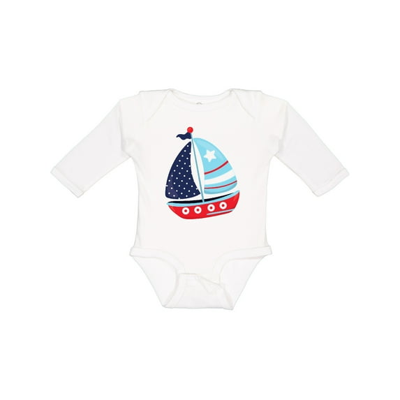 Inktastic Sailboat, Sailing Boat, Sails - Red Blue White Boys Long Sleeve Baby Bodysuit