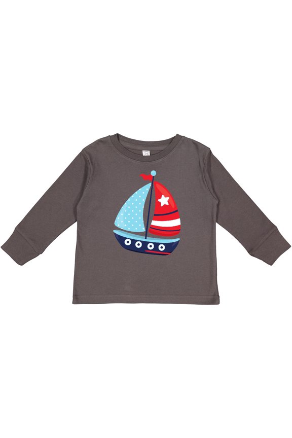Sailboat, Sailing Boat, Sails - Red White Blue Boys Long Sleeve Toddler T-Shirt