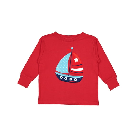 Inktastic Sailboat, Sailing Boat, Sails - Red White Blue Boys Long Sleeve Toddler T-Shirt