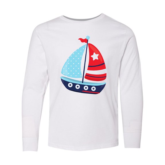 Inktastic Sailboat, Sailing Boat, Sails - Red White Blue Long Sleeve Youth T-Shirt
