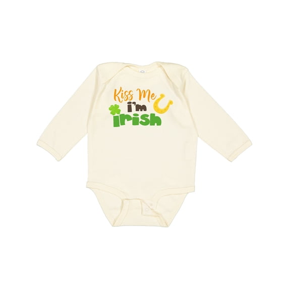 Inktastic Saint Patrick's Day, Clovers, Kiss Me I'm Irish Boys or Girls Long Sleeve Baby Bodysuit