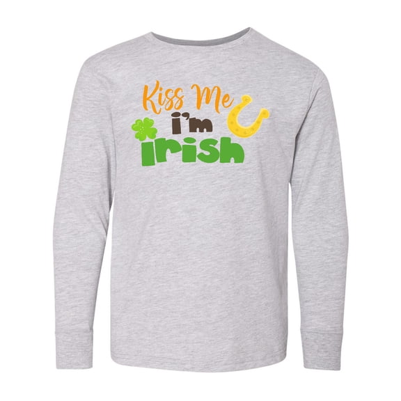 Inktastic Saint Patrick's Day, Kiss Me I'm Irish, Clovers Long Sleeve Youth T-Shirt
