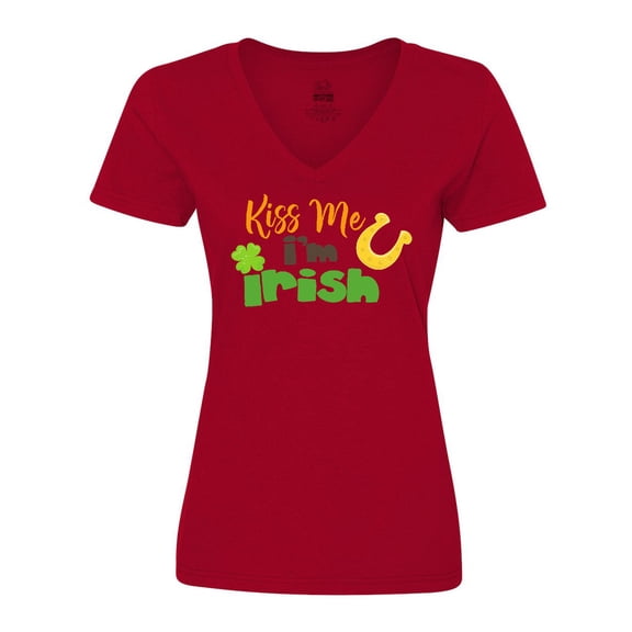 Inktastic Saint Patrick's Day, Kiss Me I'm Irish, Clovers Women's V-Neck T-Shirt