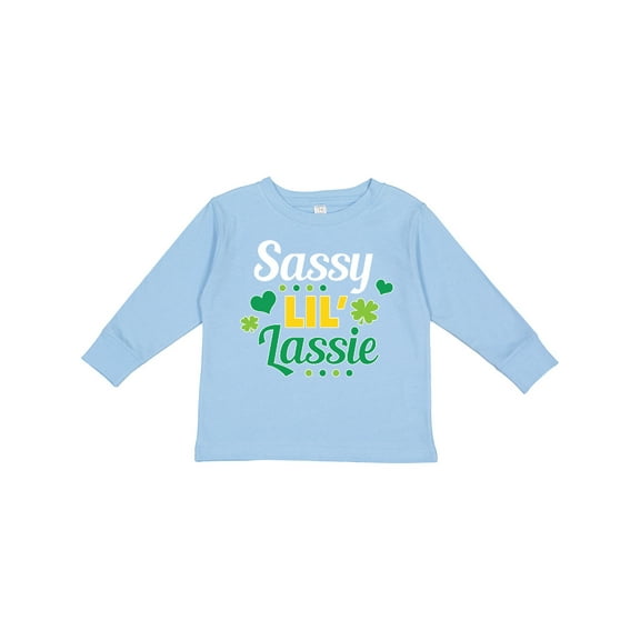 Inktastic Saint Patrick's Day Sassy Lil' Lassie with Shamrocks Boys or Girls Long Sleeve Toddler T-Shirt
