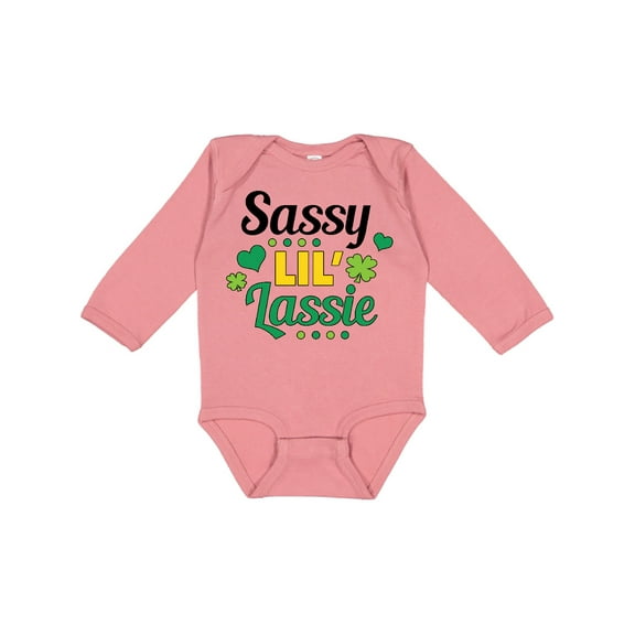 Inktastic Saint Patrick's Day Sassy Lil' Lassie with Shamrocks Girls Long Sleeve Baby Bodysuit
