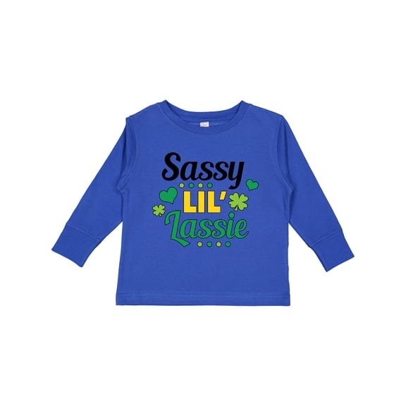 Inktastic Saint Patrick's Day Sassy Lil' Lassie with Shamrocks Girls Long Sleeve Toddler T-Shirt