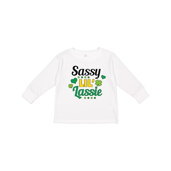Inktastic Saint Patrick's Day Sassy Lil' Lassie with Shamrocks Girls Long Sleeve Toddler T-Shirt