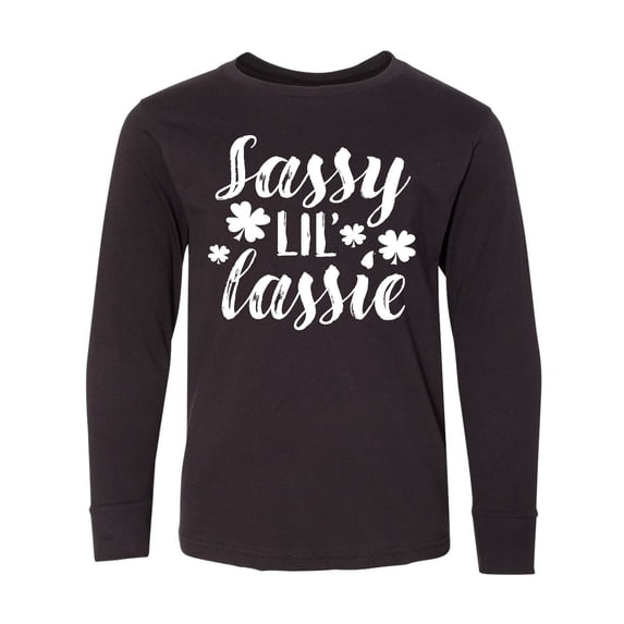 Inktastic Saint Patrick's Day Sassy Lil' Lassie with Shamrocks Long Sleeve Youth T-Shirt