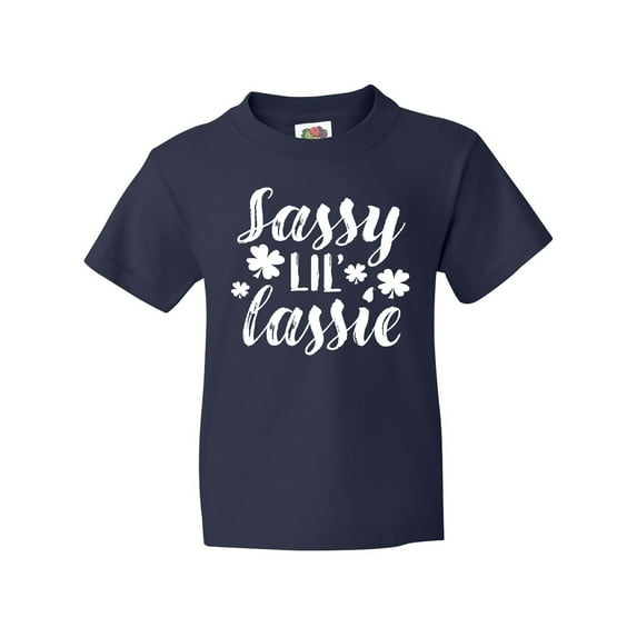 Inktastic Saint Patrick's Day Sassy Lil' Lassie with Shamrocks Youth T-Shirt