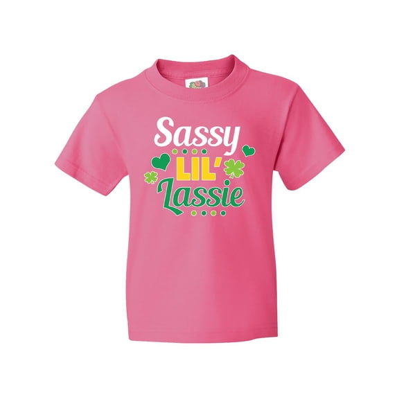 Inktastic Saint Patrick's Day Sassy Lil' Lassie with Shamrocks Youth T-Shirt