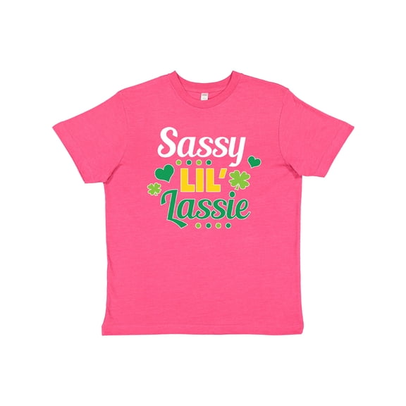 Inktastic Saint Patrick's Day Sassy Lil' Lassie with Shamrocks Youth T-Shirt