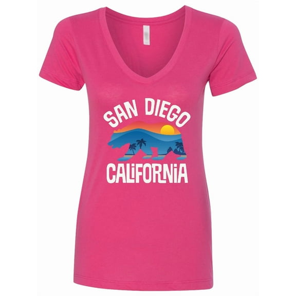 Inktastic San Diego California Bear Sunset Women's V-Neck T-Shirt