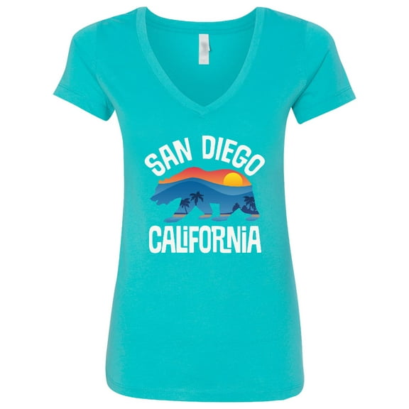 Inktastic San Diego California Bear Sunset Women's V-Neck T-Shirt