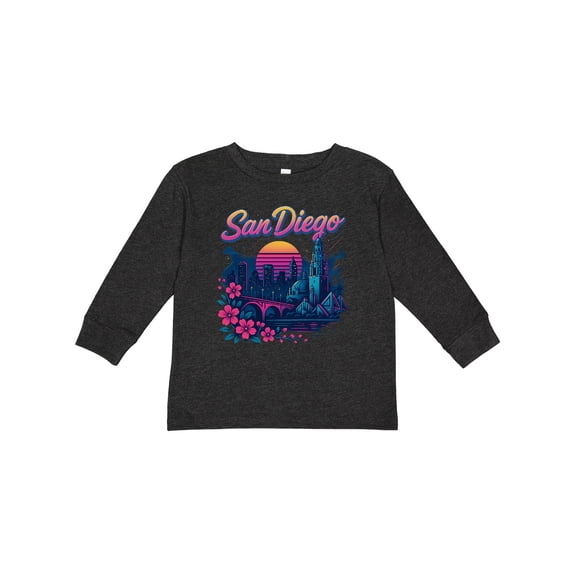 Inktastic San Diego Retro Sunset Skyline Boys or Girls Long Sleeve Toddler T-Shirt