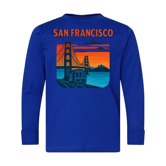 Inktastic San Francisco Golden Gate Bridge Retro Illustration Long Sleeve Youth T-Shirt