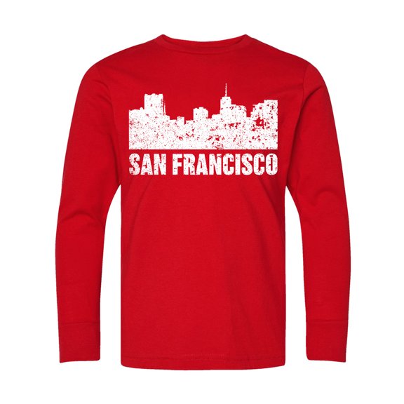 Inktastic San Francisco Skyline with Grunge Long Sleeve Youth T-Shirt