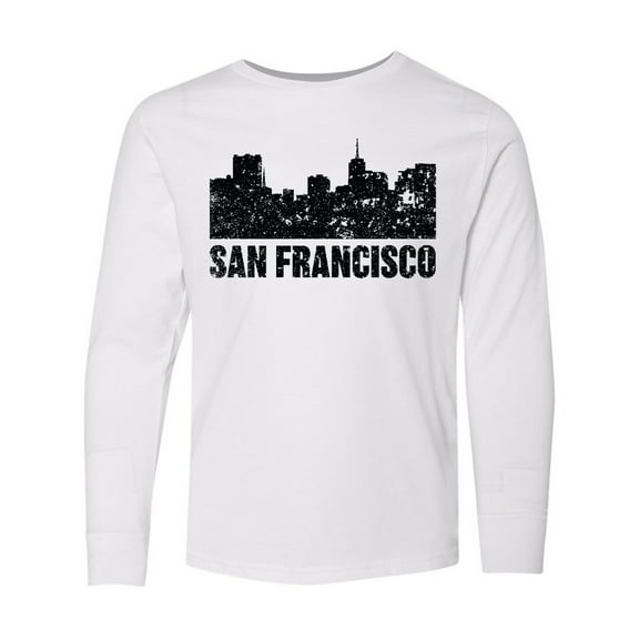 Inktastic San Francisco Skyline with Grunge Long Sleeve Youth T-Shirt