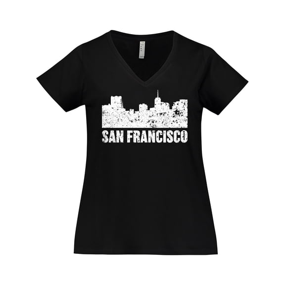 Inktastic San Francisco Skyline with Grunge Women's Plus Size V-Neck T-Shirt