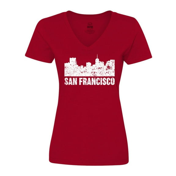 Inktastic San Francisco Skyline with Grunge Women's V-Neck T-Shirt