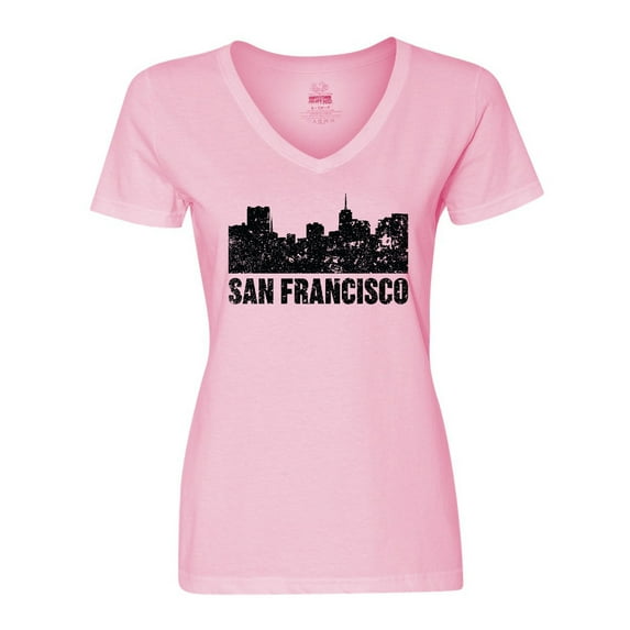 Inktastic San Francisco Skyline with Grunge Women's V-Neck T-Shirt