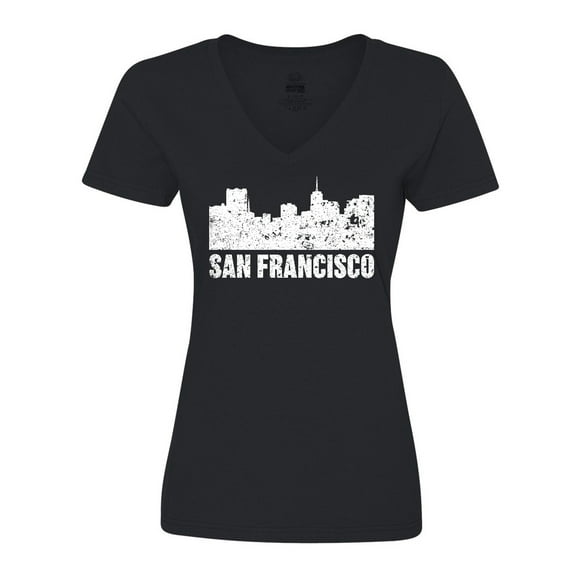 Inktastic San Francisco Skyline with Grunge Women's V-Neck T-Shirt