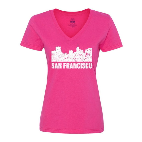 Inktastic San Francisco Skyline with Grunge Women's V-Neck T-Shirt