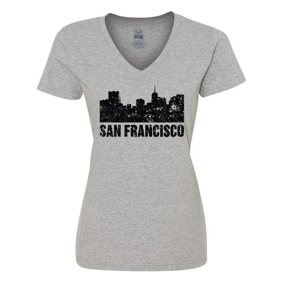 Inktastic San Francisco Skyline with Grunge Women's V-Neck T-Shirt