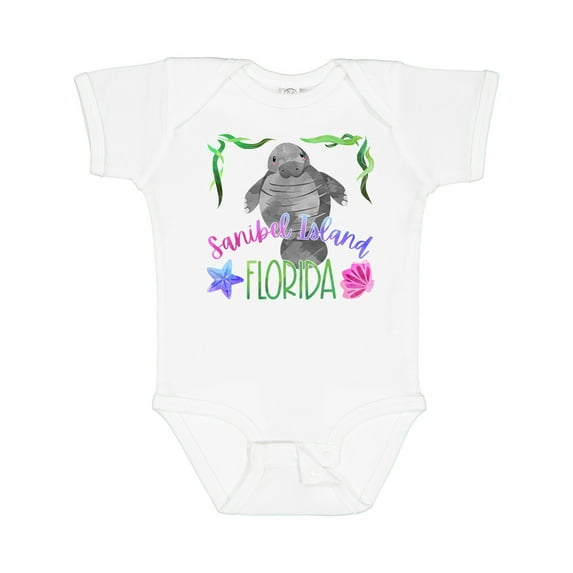 Inktastic Sanibel Island Florida Cute Swimming Manatee Boys or Girls Baby Bodysuit