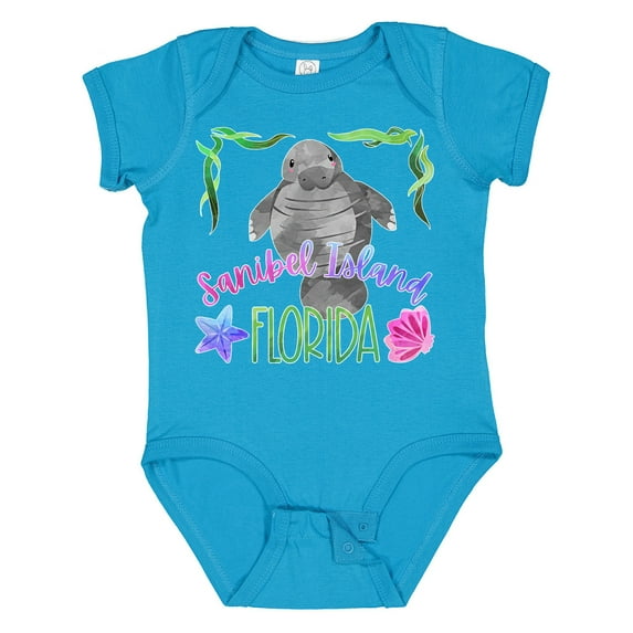 Inktastic Sanibel Island Florida Cute Swimming Manatee Boys or Girls Baby Bodysuit