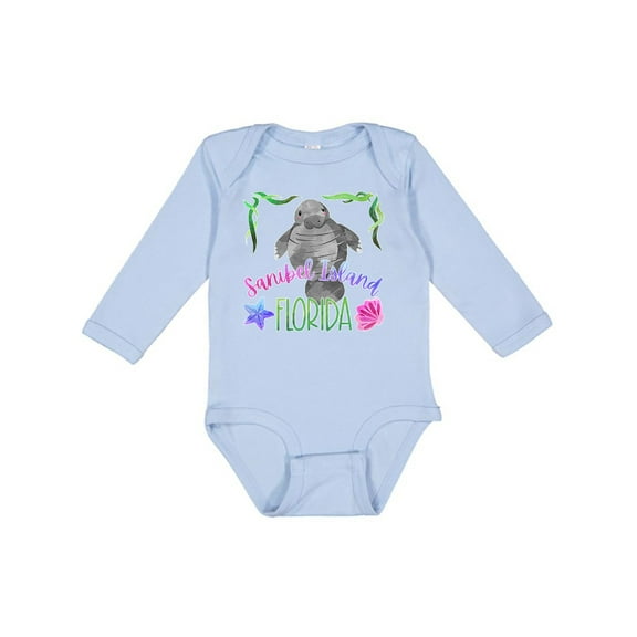 Inktastic Sanibel Island Florida Cute Swimming Manatee Boys or Girls Long Sleeve Baby Bodysuit