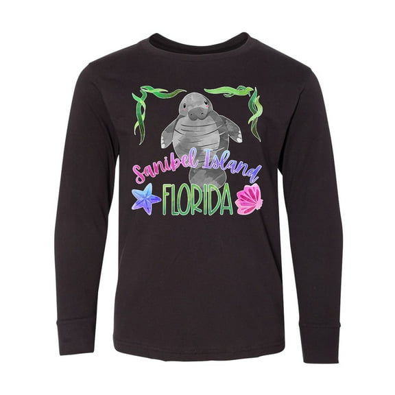 Inktastic Sanibel Island Florida Cute Swimming Manatee Long Sleeve Youth T-Shirt