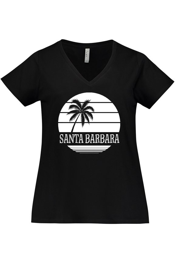Santa Barbara California Palm Tree Women's Plus Size V-Neck T-Shirt