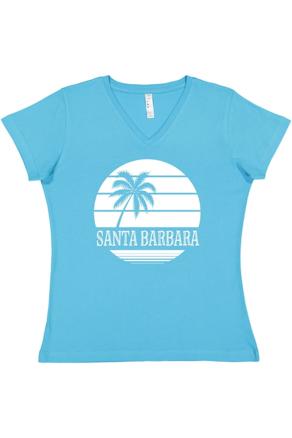 Santa Barbara California Palm Tree Women's V-Neck T-Shirt
