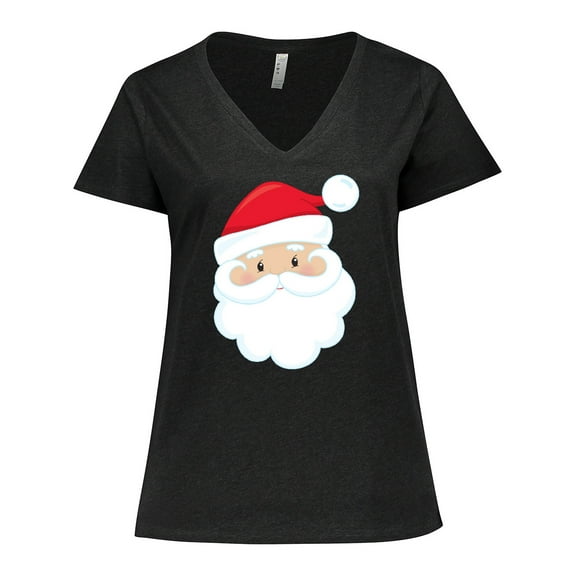 Inktastic Santa Claus, Smiling Santa, Red Hat, White Beard Women's Plus Size V-Neck T-Shirt