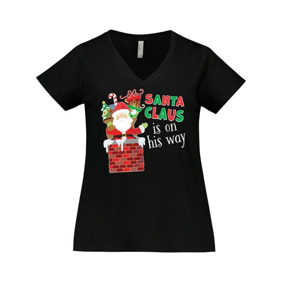 Inktastic Santa Claus is on His Way Christmas Women's Plus Size V-Neck T-Shirt