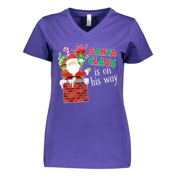 Inktastic Santa Claus is on His Way Christmas Women's V-Neck T-Shirt