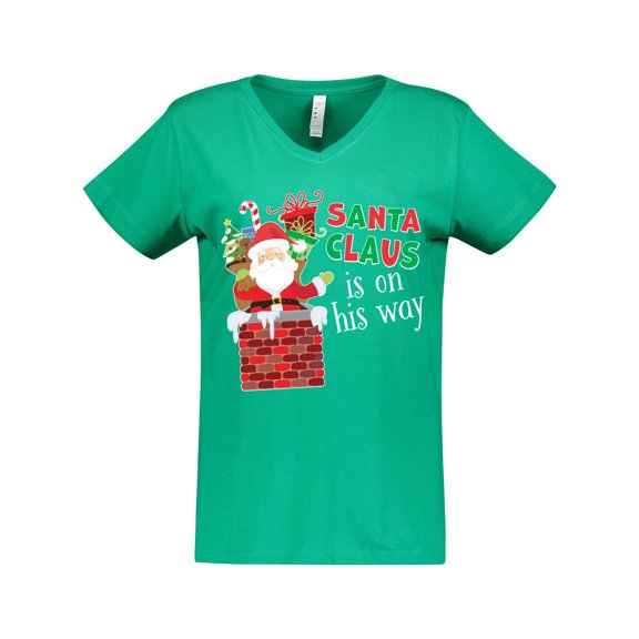 Inktastic Santa Claus is on His Way Christmas Women's V-Neck T-Shirt