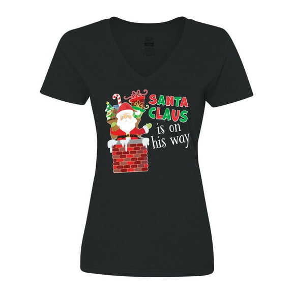 Inktastic Santa Claus is on His Way Christmas Women's V-Neck T-Shirt
