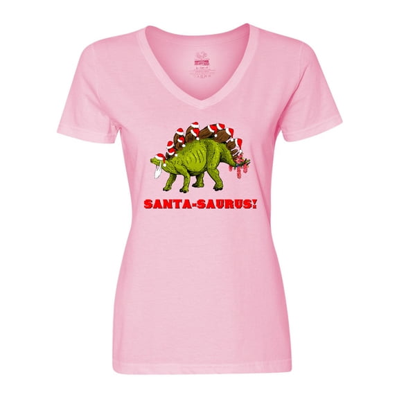 Inktastic Santa-Saurus Christmas Dinosaur Women's V-Neck T-Shirt