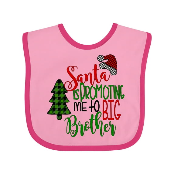 Inktastic Santa is Promoting Me to Big Brother Green Plaid Tree Boys Baby Bib